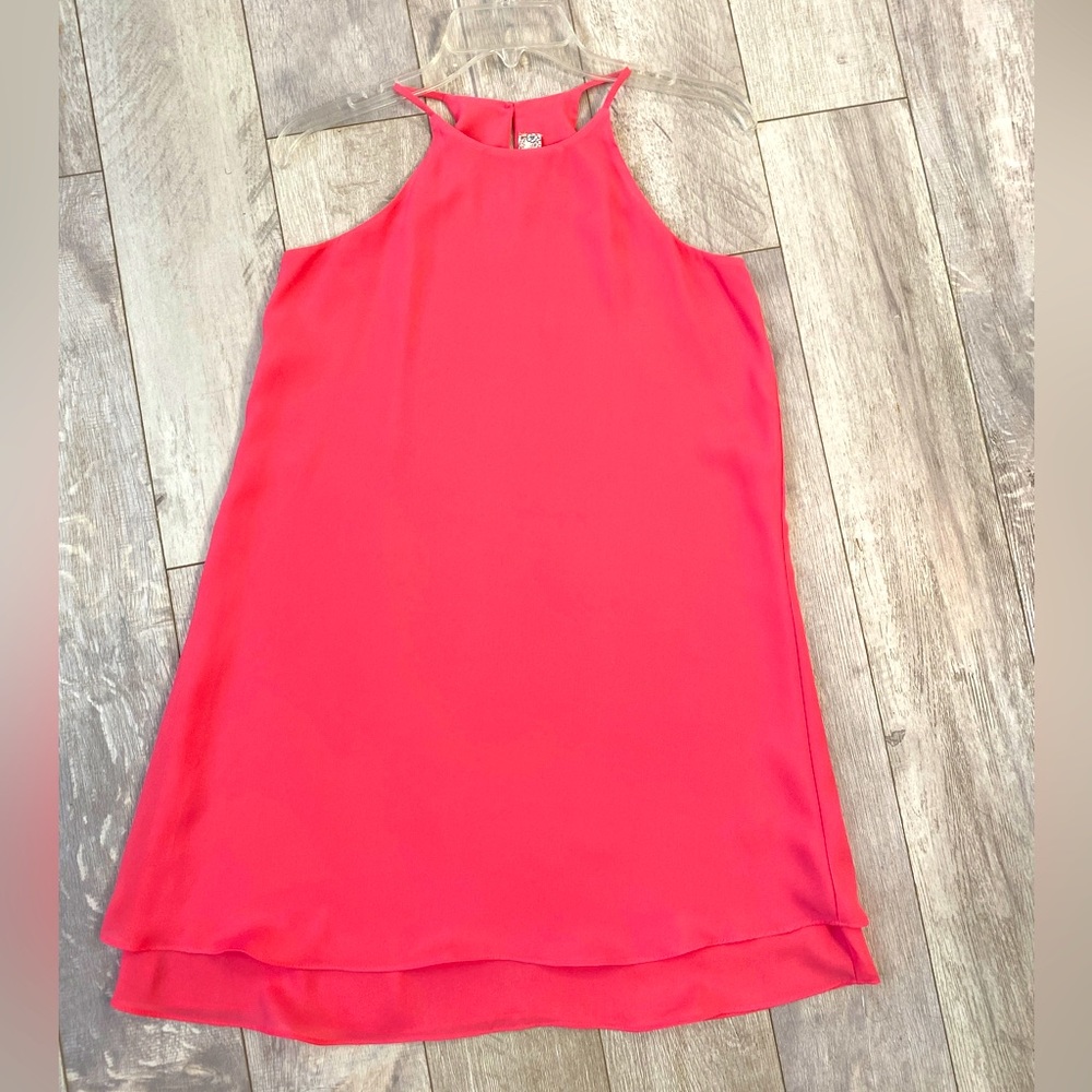 Women’s Pink Rose halter A-line swing dress. Size small. Fully lined.